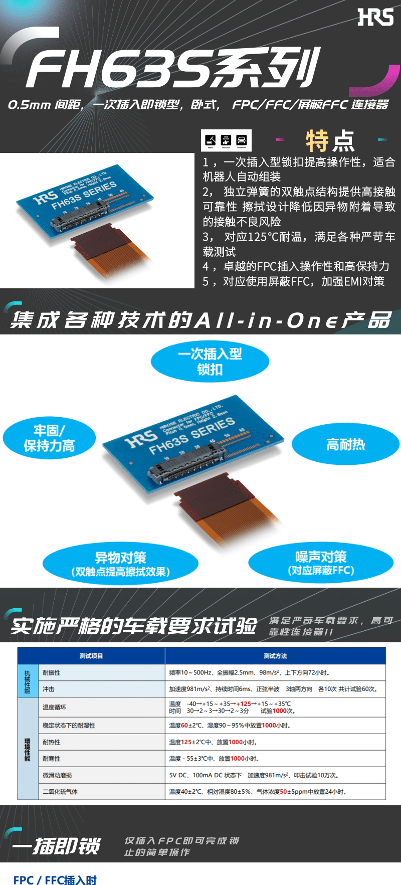 【產(chǎn)品推薦】一插即鎖，2觸點(diǎn)，支持125℃連接器-FH63S系列
